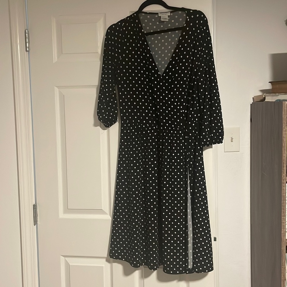 Polka dot faux wrap dress!